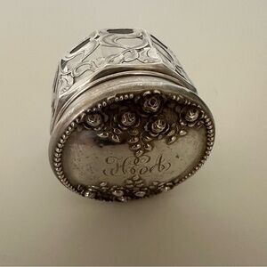 Antique Floral Engraved Art Nouveau Style Glass Jar Screw Top Lid HEA Initials